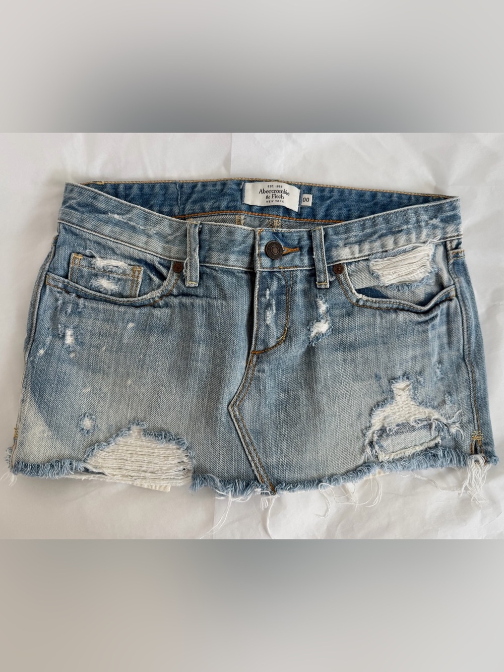 Y2K Abercrombie & Fitch Vtg Low-Rise Distressed Denim Micro Mini Skirt size 00